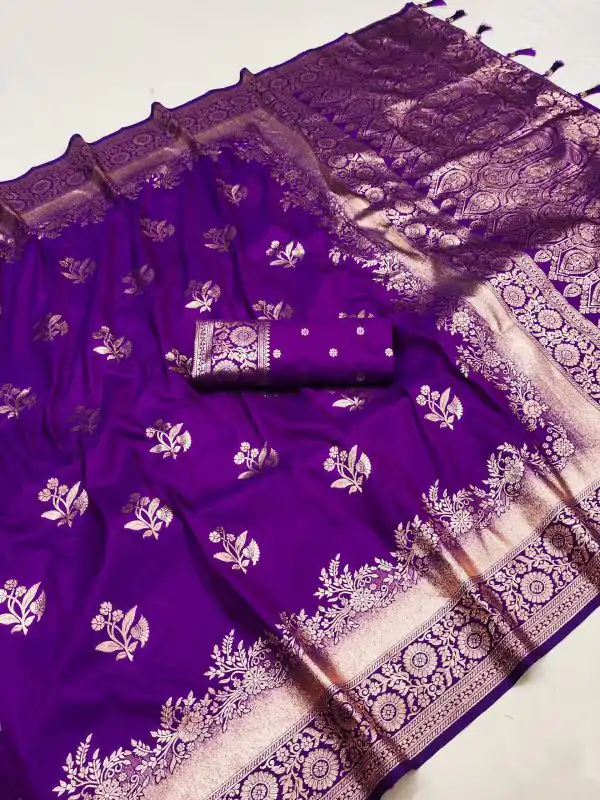 Purple Banarasi Silk Zari Lace Work Saree