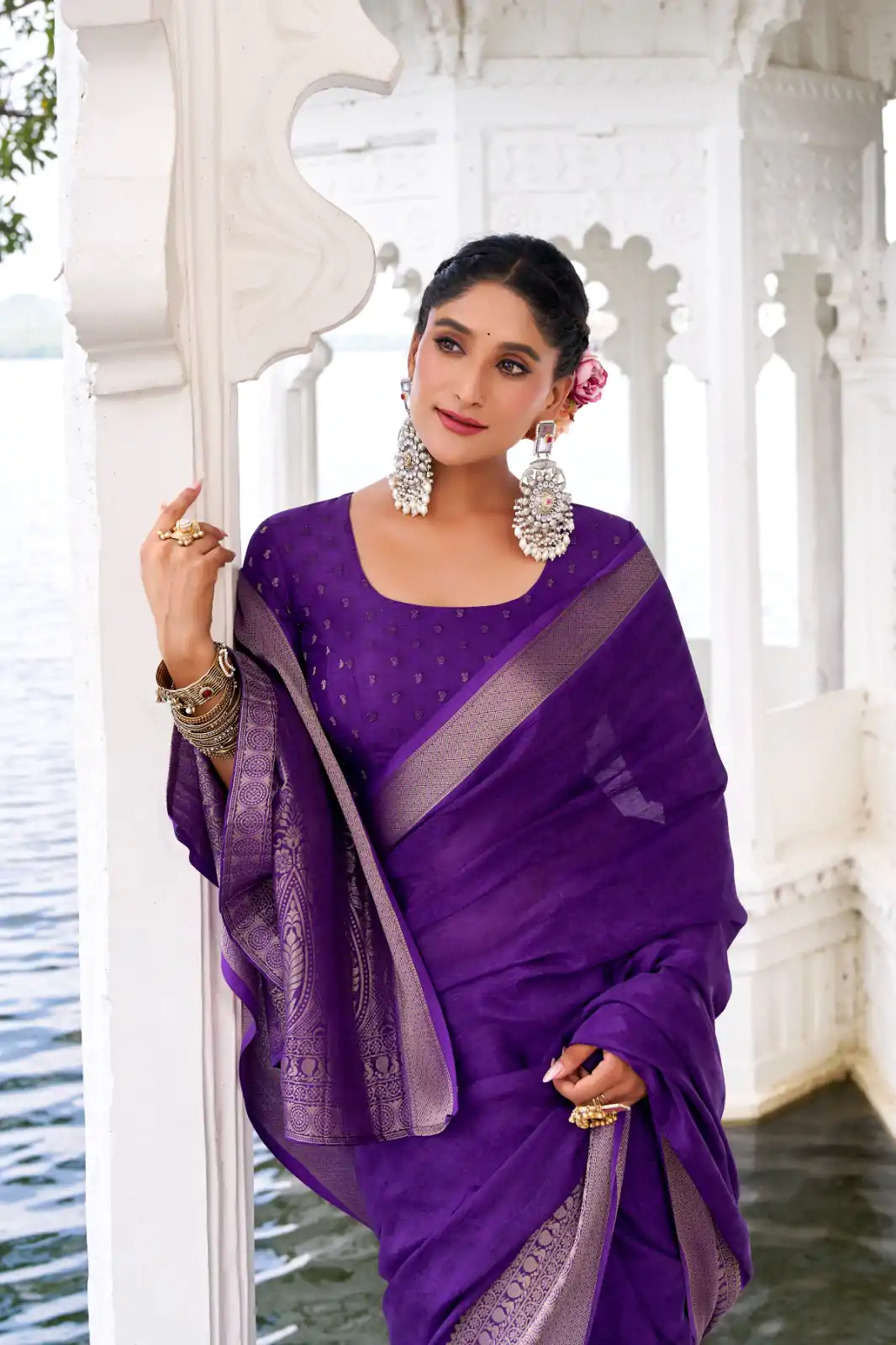YNF 7902 Purple Color Chinon Printed With Zari Weaving Work Saree With Zari Work. Best Price ₹1549. Delivery 4-6 Working Days. Shop now. | Designer Sarees, Embroidered Sarees, Sarees, Bollywood Sarees, Creative Sarees, Ethnic Saree, Modern Digital sarees, Party Wear Sarees