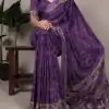 Purple Crepe With Printed Saree
