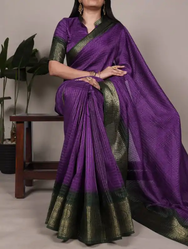 Purple Dola Chex Zari Work Saree