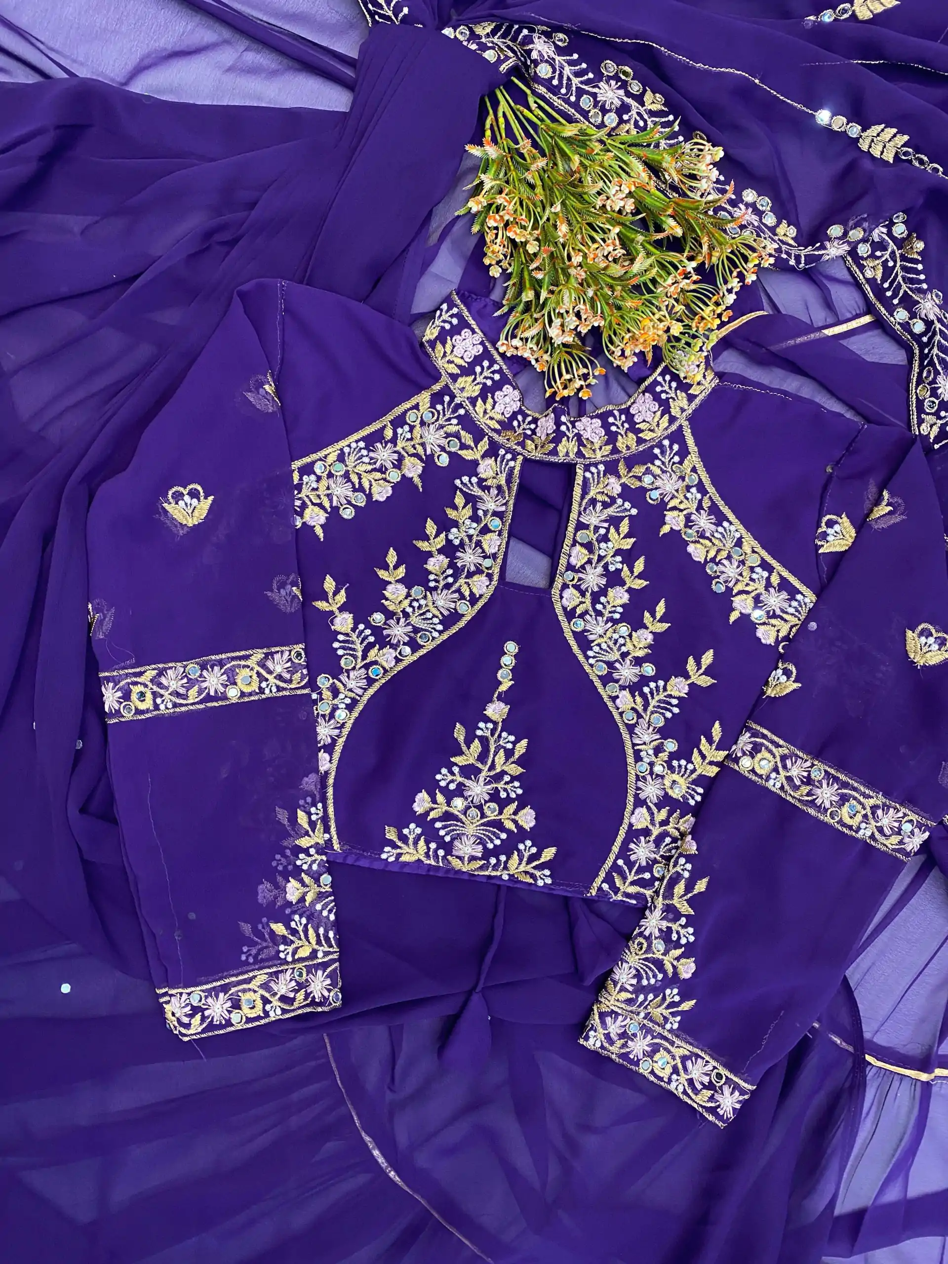 BE 280 Purple Georgette Lehenga Saree Perfect for Wedding, Party, Cultural Events, Housewarming, Ganesh Chaturthi . Affordable Price ₹2399. Delivery 4- | Lehenga, Bollywood Lehenga, Creative Lehenga, Designer Lehenga, Embroidered Lehenga, Party Wear Lehenga