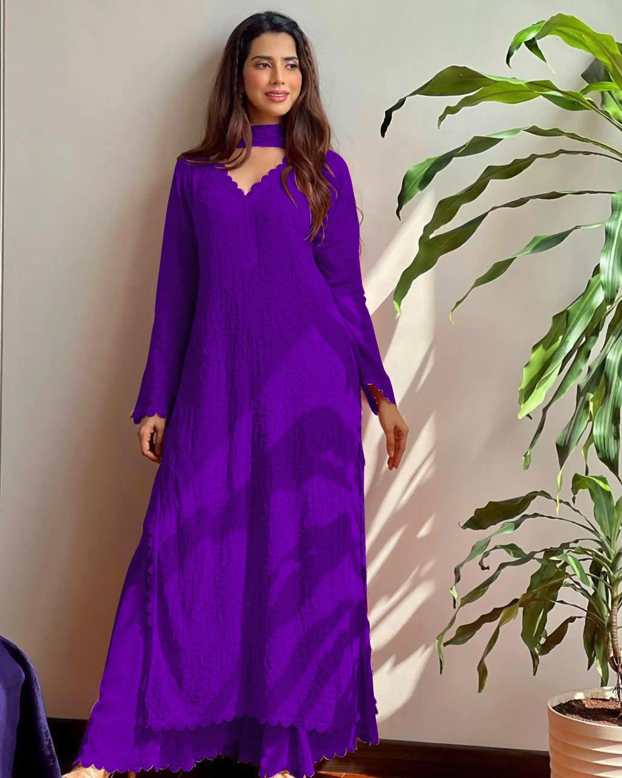 Purple Georgette Thread Embroidery Salwar Suit