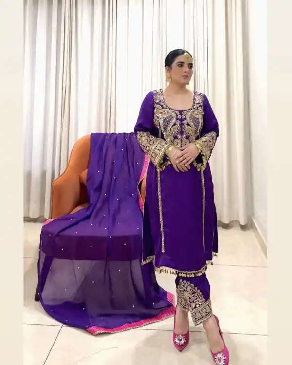 Purple Georgette With Sequences Salwar Suit