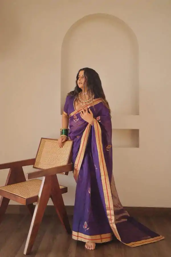 Purple Lichi Silk Jacquard Saree