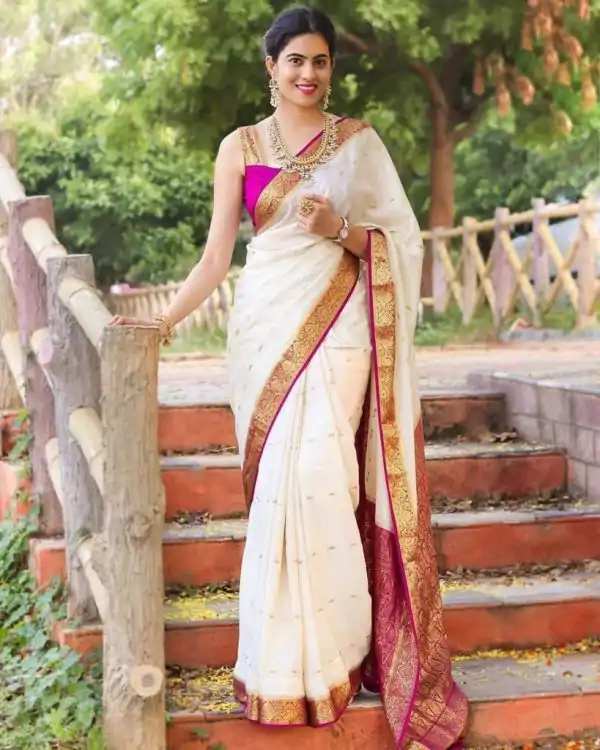 Purple Lichi Silk With Lace Jacquard Work Saree