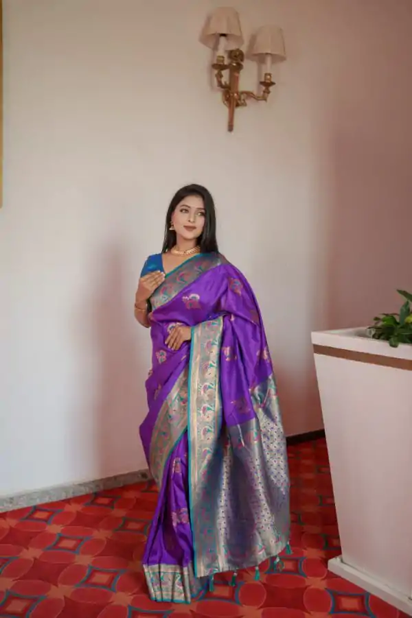 MB Paithani-3 Purple in Pethani Silk Zari Work & Lace Work Saree . Grab it for ₹2199. Delivery 4-6 Working Days. Shop now. | Designer Sarees, Embroidered Sarees, Sarees, Bollywood Sarees, Creative Sarees, Ethnic Saree, Modern Digital sarees, Party Wear Sarees