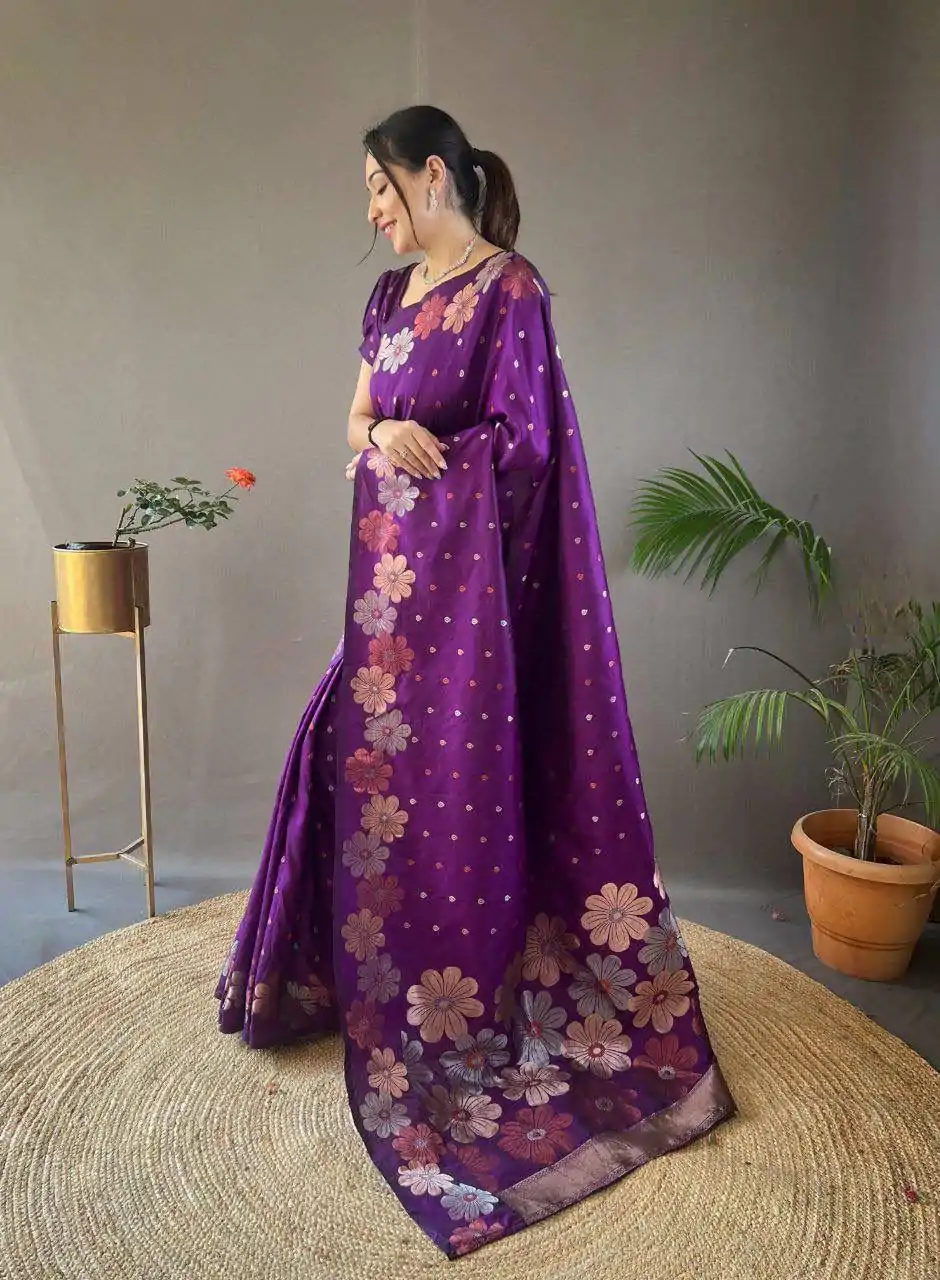 KP 6003 Purple Soft Lichi Silk Cloth Lace Work & Lace Border Saree in Best Price ₹1399. Delivery 4-6 Working Days. Shop now. | Designer Sarees, Embroidered Sarees, Sarees, Bollywood Sarees, Creative Sarees, Ethnic Saree, Modern Digital sarees, Party Wear Sarees
