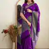 Purple Soft Lichi Silk Lace Border Saree