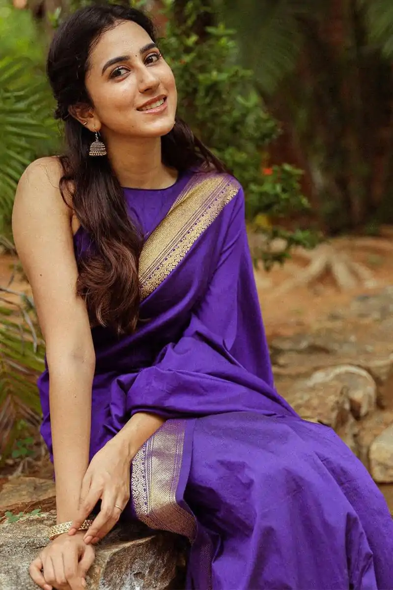 Purple Soft Lichi Silk Rich Pallu Saree - Image 8