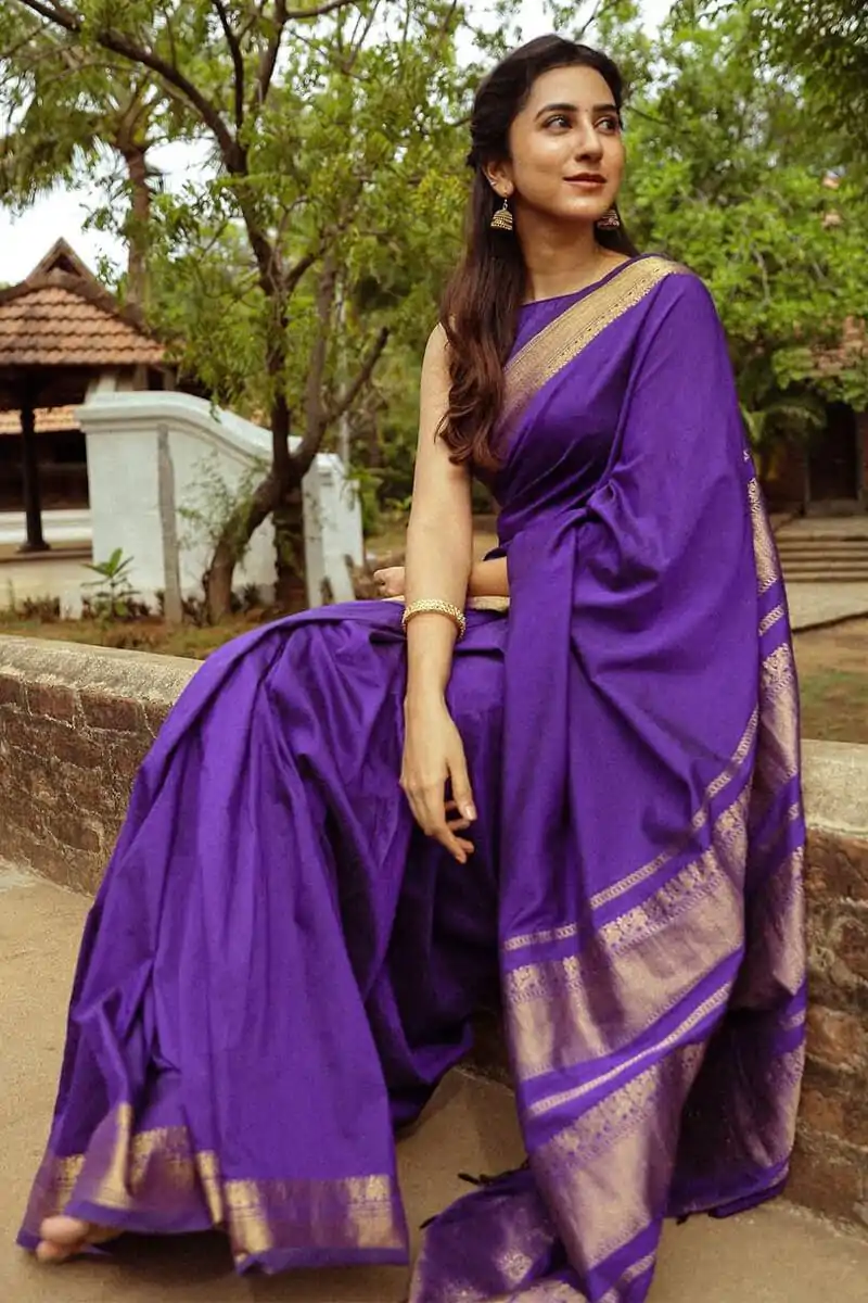 Purple Soft Lichi Silk Rich Pallu Saree - Image 6
