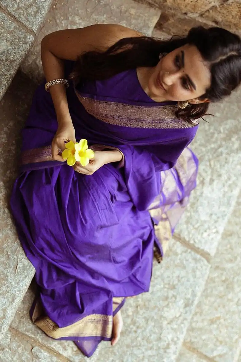 Purple Soft Lichi Silk Rich Pallu Saree - Image 5