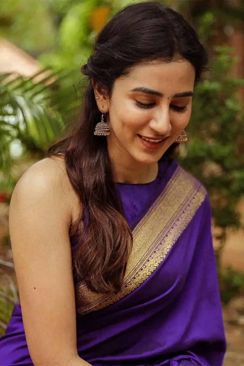 Purple Soft Lichi Silk Rich Pallu Saree - Image 4