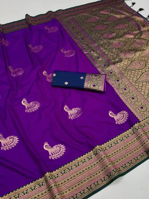 Purple Soft Silk Zari Lace Work Saree