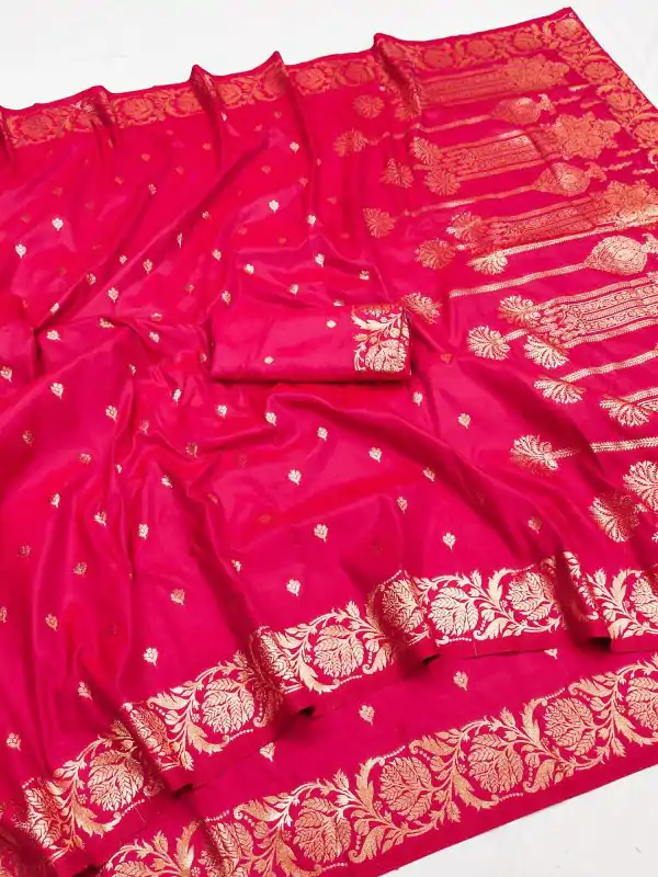 Rani Pink Banarasi Silk With Lace and Zari Work Saree