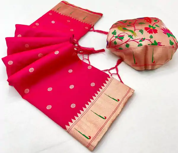 Red A Pethani Silk Lace Zari Work Saree