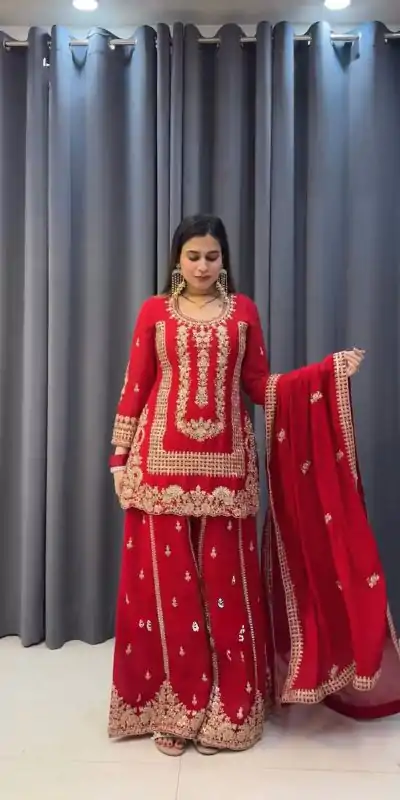 KD 1533 Red Blooming Georgette Salwar Suit Perfect for Wedding, Party, Ethnic Day, Housewarming, Pongal . Available at ₹2149 only. Delivery 4-6 Workin | Salwar suit, Casual Suits, Creative suits, Designer Suits, Palazzo Suits, Party Wear Suits, Patiala Suits, Straight Suits
