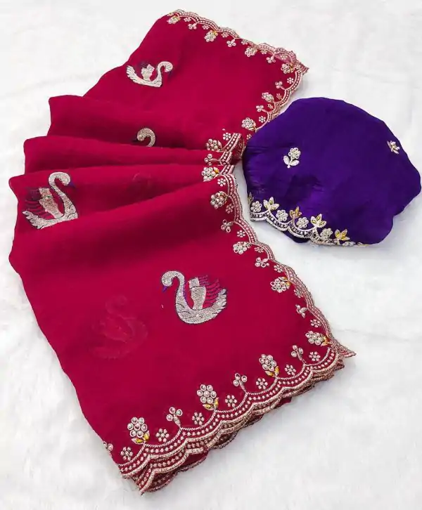 BT 1284 Red Crunchy Chiffon Saree Perfect for Wedding, Party, Ethnic Day, Ganesh Chaturthi, Sangeet . Best Price ₹1799. Delivery 4-6 Working Days | Designer Sarees, Embroidered Sarees, Sarees, Bollywood Sarees, Creative Sarees, Ethnic Saree, Modern Digital sarees, Party Wear Sarees