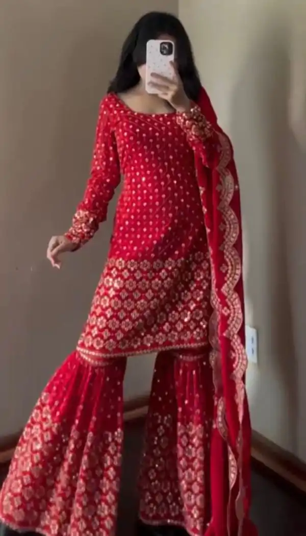 Red Faux Georgette Salwar suit