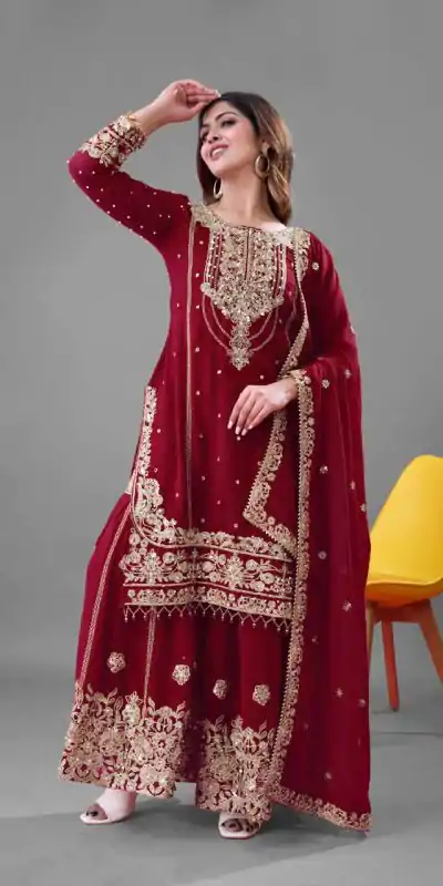 SR 1688 Red Heavy Faux Georgette With Heavy Embroidery Wedding, Party, Festive, Events, Navratri Garba, Reception, Haldi, 4-6 Working Days At 1949 Only | Casual Suits, Jump Suits, Salwar suit, Creative suits, Designer Suits, Palazzo Suits, Party Wear Suits, Patiala Suits, Straight Suits