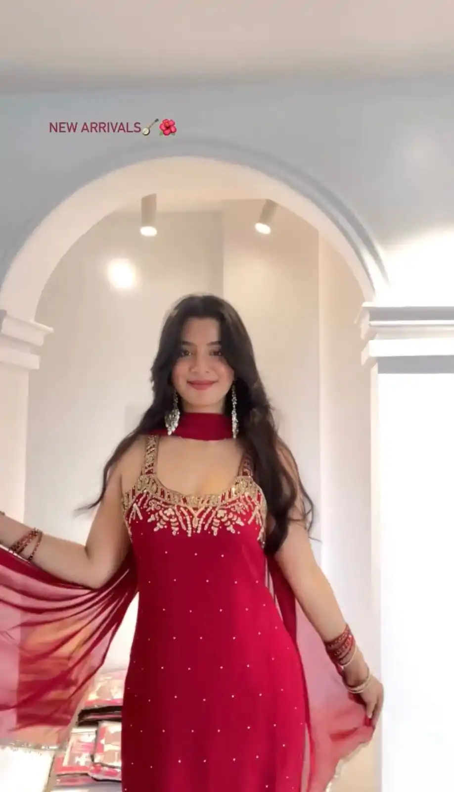 Red Faux Georgette With Lace Work Salwar Suit - Image 3