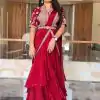 Red Fiona Silk With Embroidery Lehenga Saree