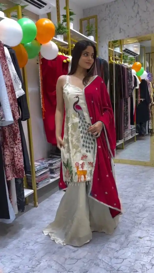 Red French Embroidery Salwar Suit