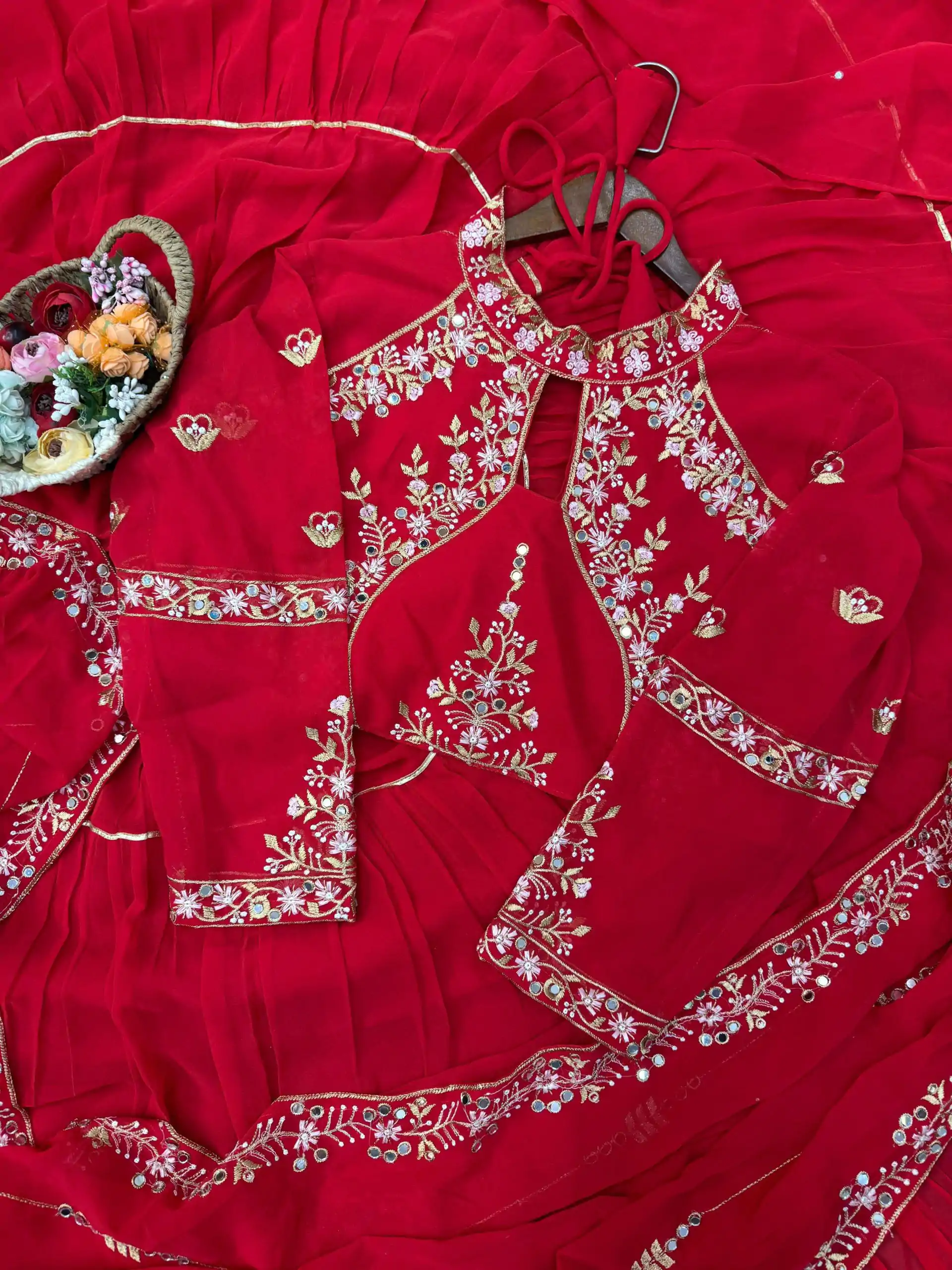 BE 280 Red Georgette Lehenga Saree Perfect for Wedding, Party, Cultural Events, Housewarming, Ganesh Chaturthi . Affordable Price ₹2399. Delivery 4- | Lehenga, Bollywood Lehenga, Creative Lehenga, Designer Lehenga, Embroidered Lehenga, Party Wear Lehenga