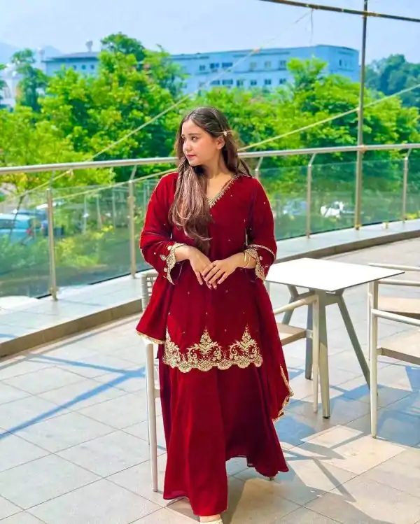 Red Georgette Sequence Moti Work Salwar Suit