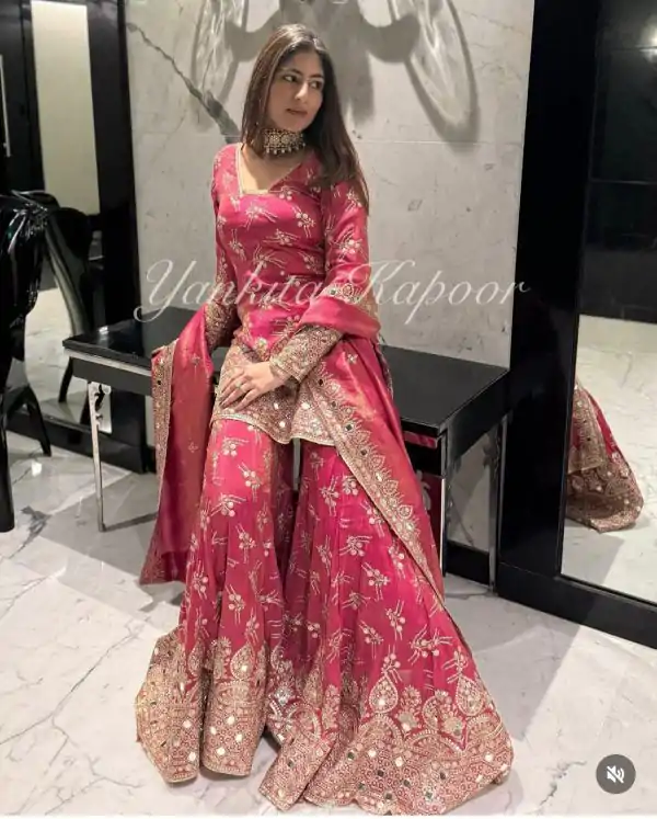 Red Simmer Silk Embroidery Work Salwar Suit