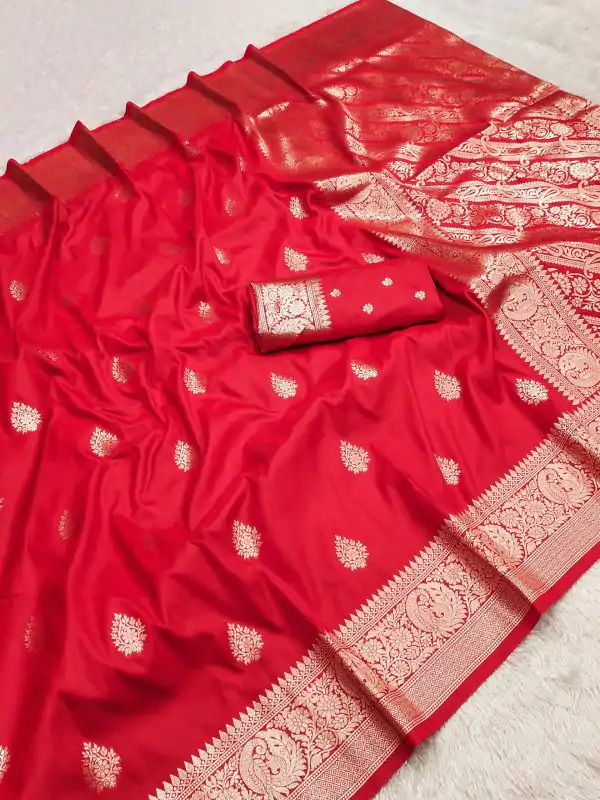 Red Soft Banarasi Cotton Silk Zari Work Saree