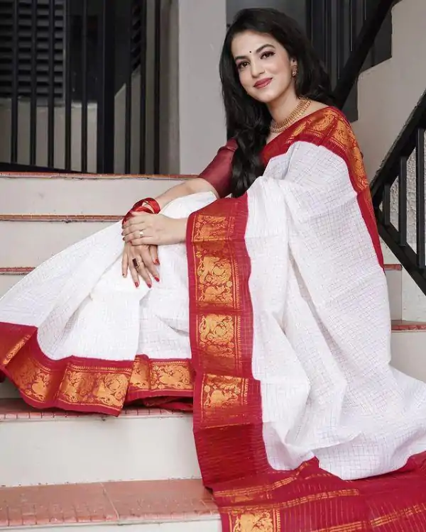 KP 3025 Red Soft Lichi Silk Saree Perfect for Wedding, Party, Baby Shower, Onam, Durga Puja . Available at ₹1449 only. Delivery 4-6 Working Days. | Designer Sarees, Embroidered Sarees, Sarees, Bollywood Sarees, Creative Sarees, Ethnic Saree, Modern Digital sarees, Party Wear Sarees