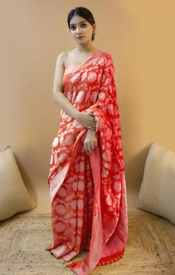 KP 1073 Red Soft Lichi Silk Saree Perfect for Wedding, Party, Sangeet, Ethnic Day, Festival Celebrations Get it for ₹1399. Delivery 4-6 Working Da | Designer Sarees, Embroidered Sarees, Sarees, Bollywood Sarees, Creative Sarees, Ethnic Saree, Modern Digital sarees, Party Wear Sarees