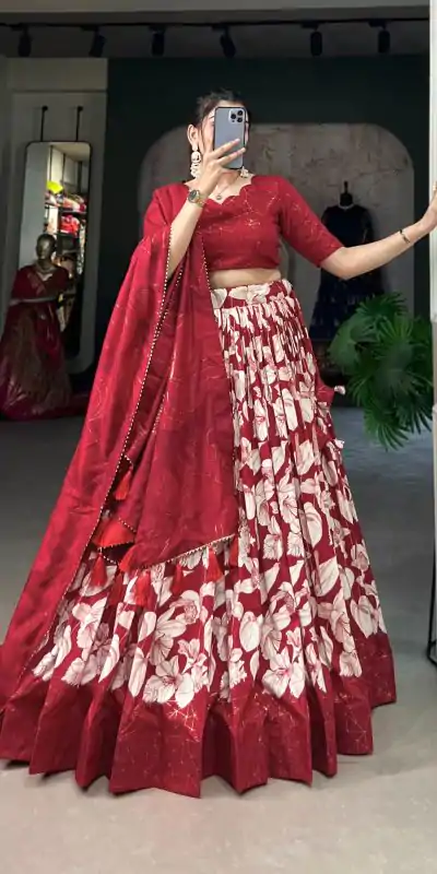 LNB 1213 Red in Tasar Silk Designer Work Lehenga Choli . Wedding, Party, Festive, Events, Special Price ₹2449. Delivery 4-6 Working Days. Shop now. | Lehenga, Bollywood Lehenga, Creative Lehenga, Designer Lehenga, Embroidered Lehenga, Party Wear Lehenga