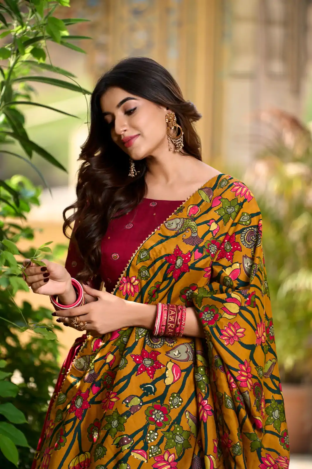 LNB 1219 Red Tasar Silk With Gotta Patti Work & Kalamkari Print Lehenga Choli . Best Price ₹2449. Delivery 4-6 Working Days. Shop now. | Lehenga, Bollywood Lehenga, Creative Lehenga, Designer Lehenga, Embroidered Lehenga, Party Wear Lehenga