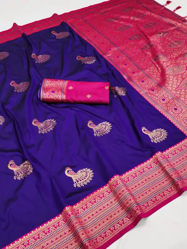 Royal Blue Soft Silk Zari Lace Work Saree