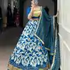 Royal Blue Tasar Silk Lace Work Lehenga Choli