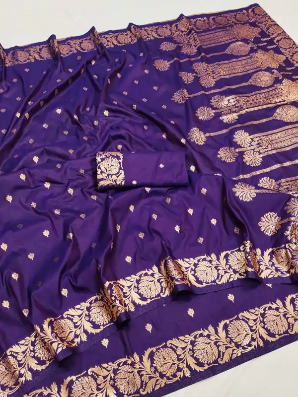 Royal Purple Banarasi Silk With Lace and Zari Work Saree
