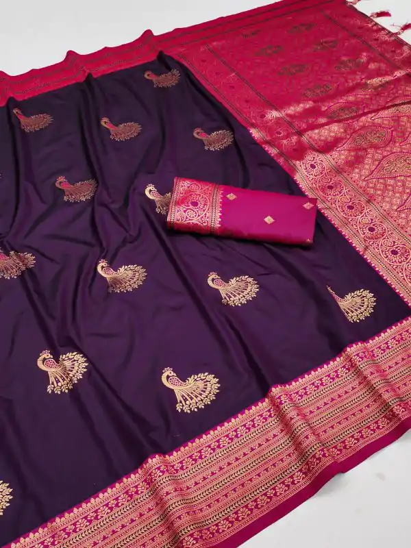 Royal Purple Soft Silk Zari Lace Work Saree