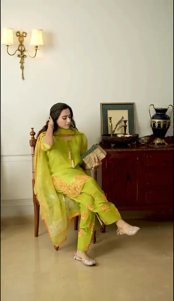 Sea Green Natural Crep Silk Sequence Work Salwar Suit