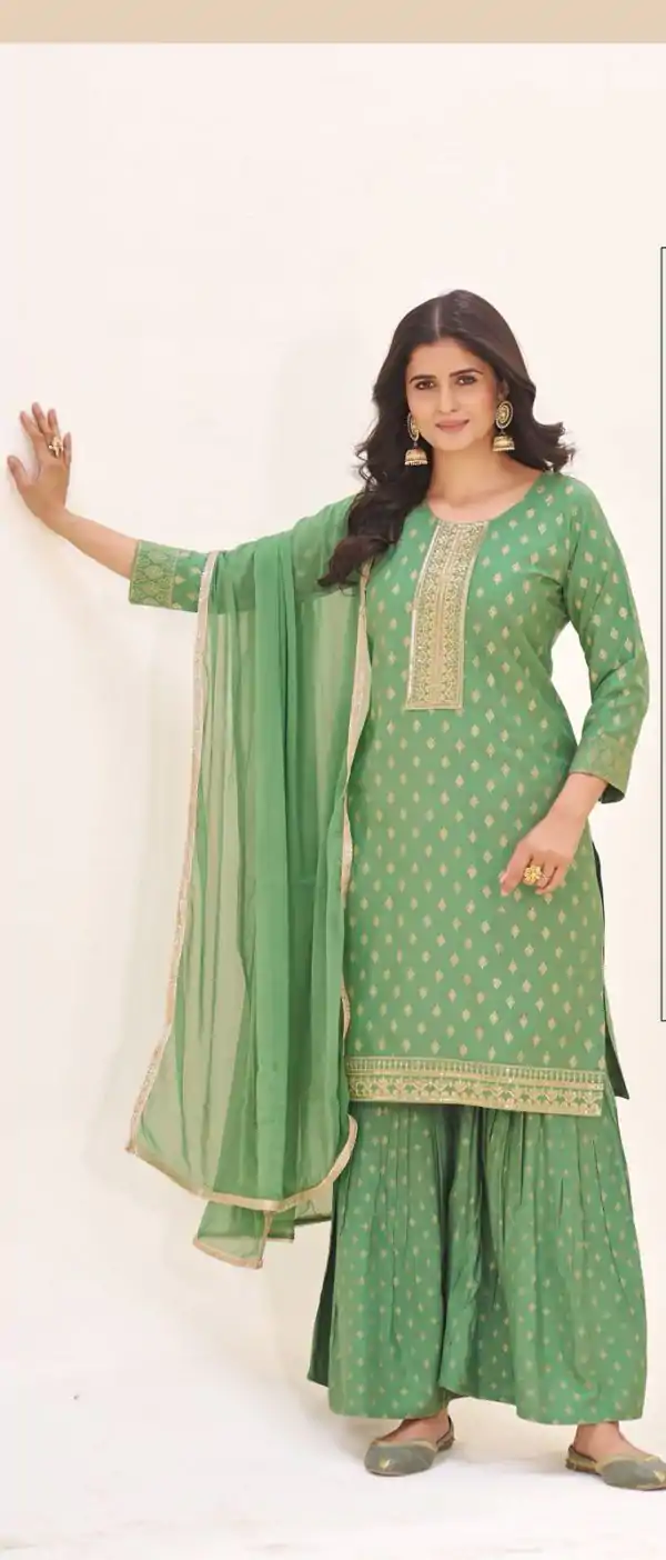Sea Green Rayon Lace Embroidery Work Salwar Suit