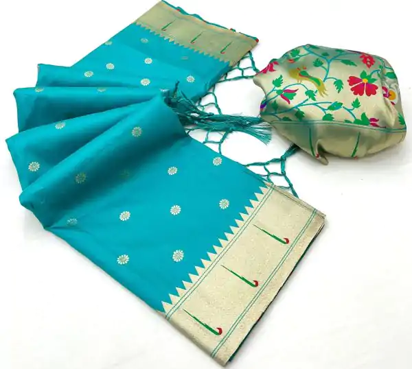 Sky Blue A Pethani Silk Lace Zari Work Saree