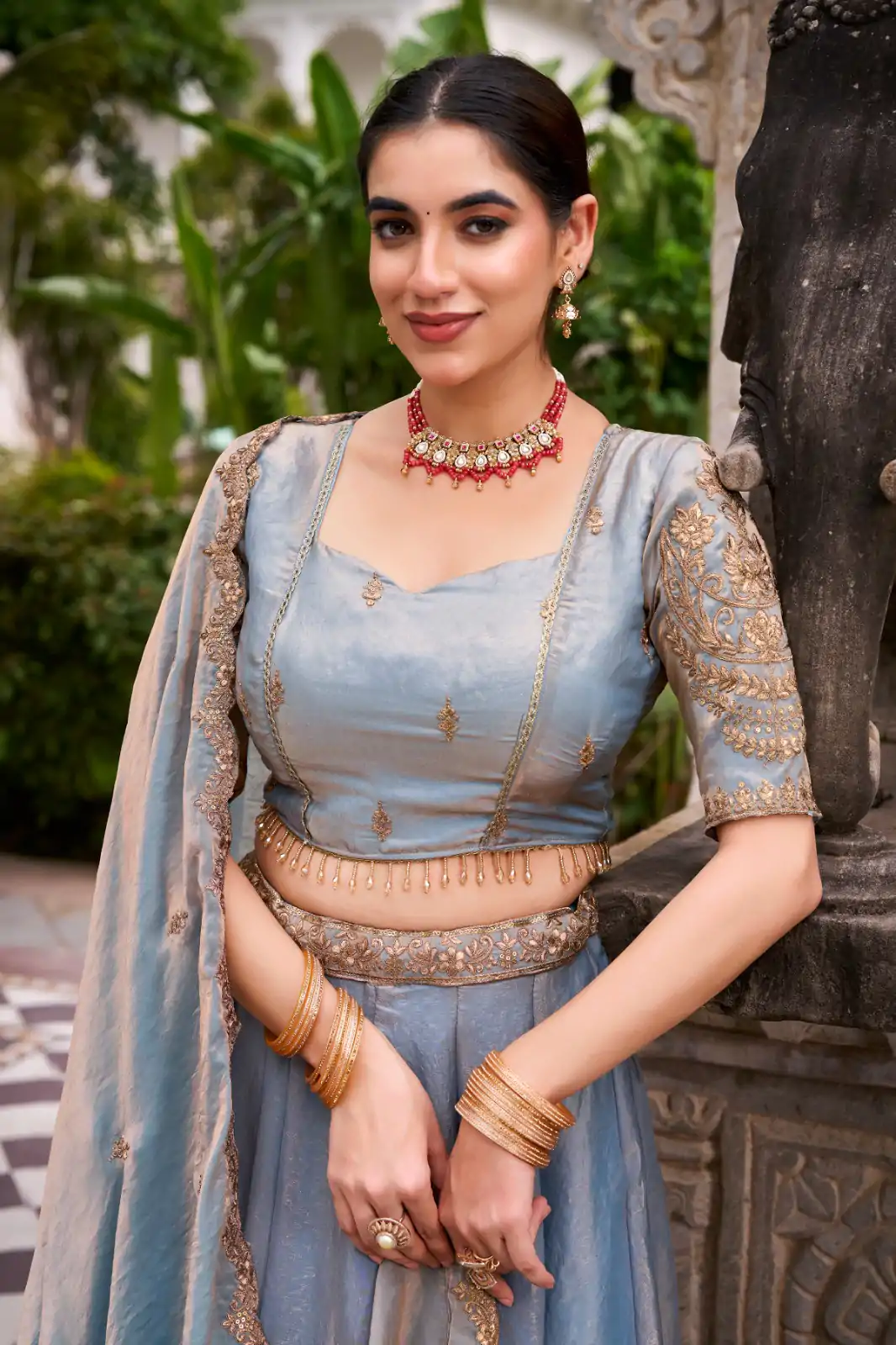 Sky Blue Fendi Sequins Work Lehenga Choli - Image 4