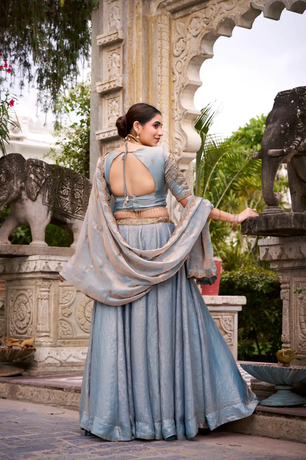 Sky Blue Fendi Sequins Work Lehenga Choli - Image 3