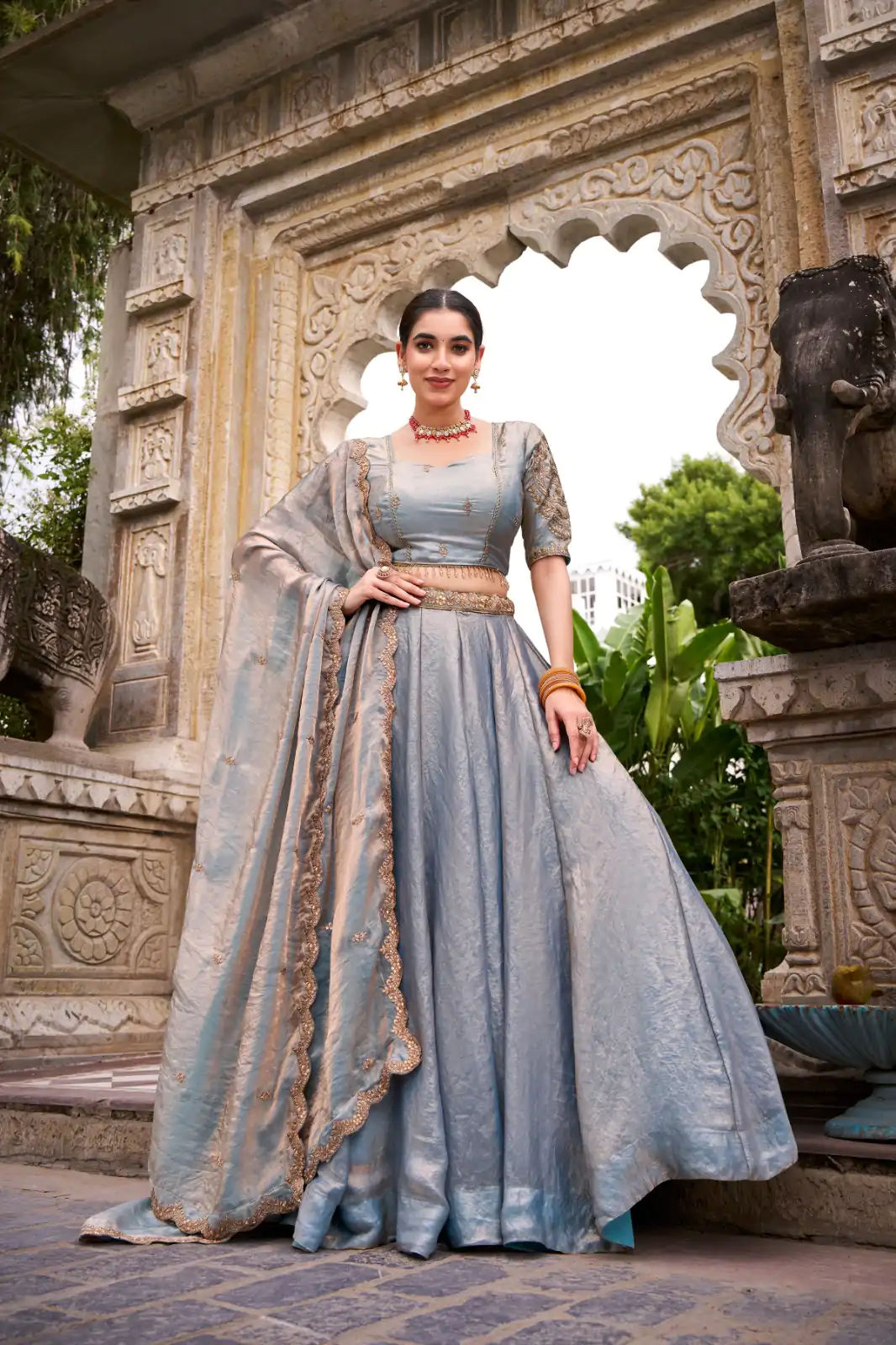 Sky Blue Fendi Sequins Work Lehenga Choli - Image 2