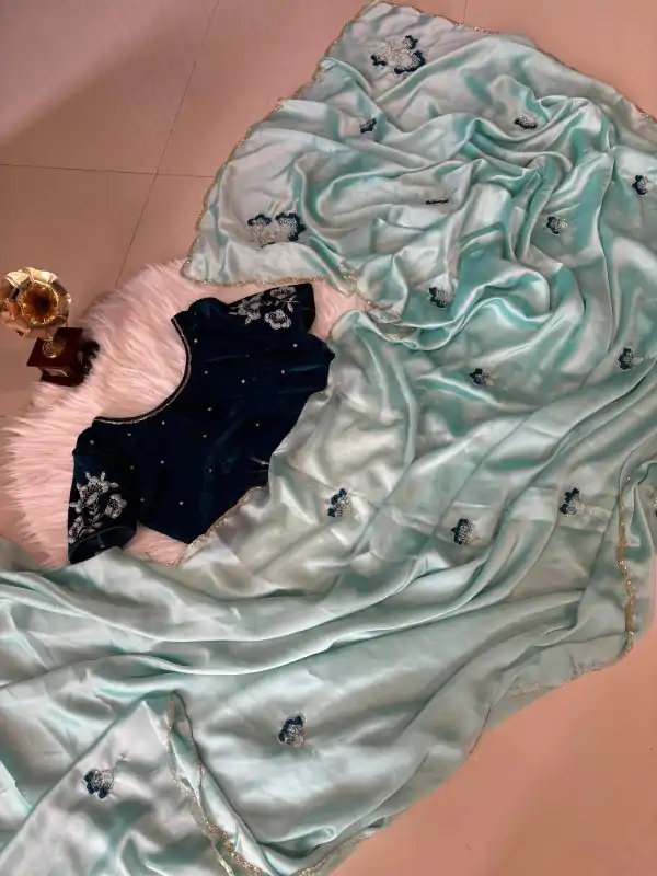 Sky Blue Rangoli Silk Lace Resham Work Saree