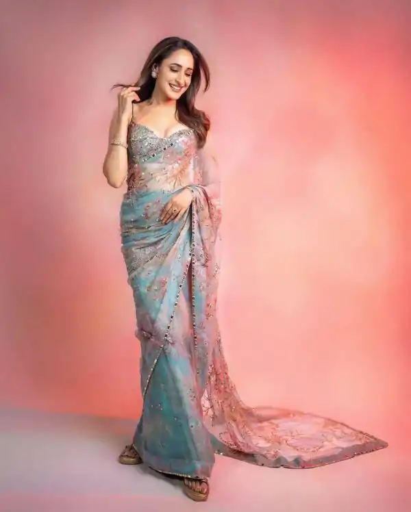 Sky Blue Soft Georgette With Mirror Work Saree