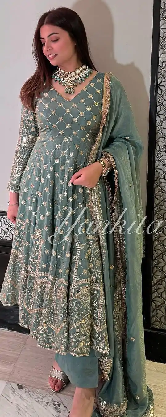 Teal Faux Georgette Lace Embroidery Work Salwar Suit