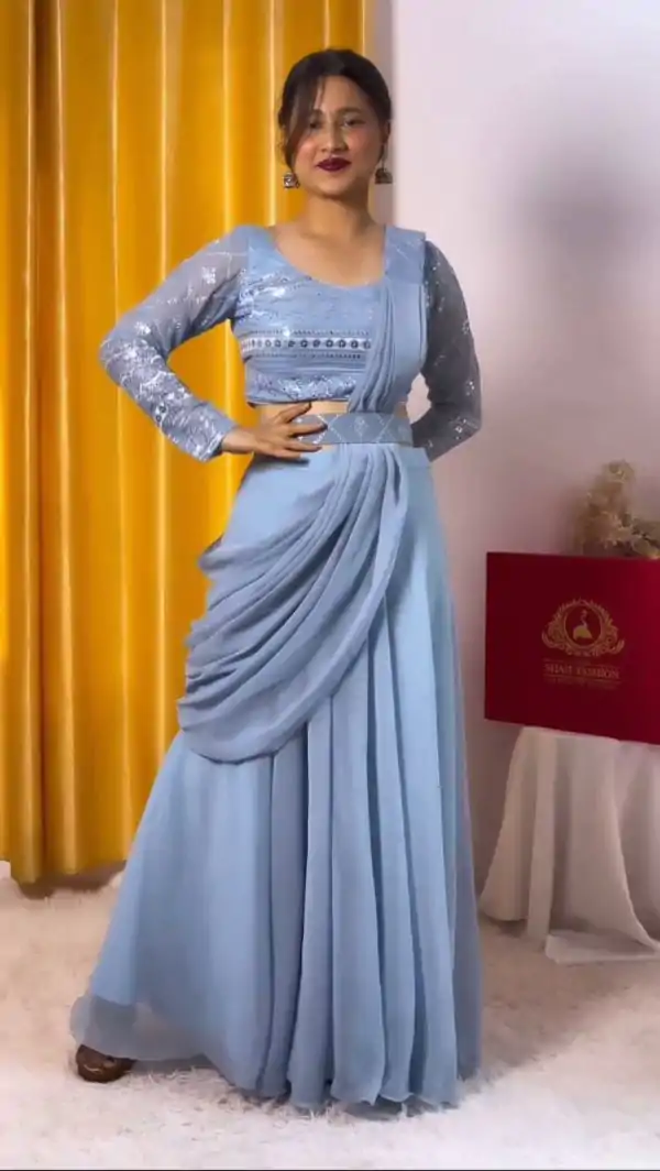 Teal Faux Georgette With Sequins Work Salwar Suit