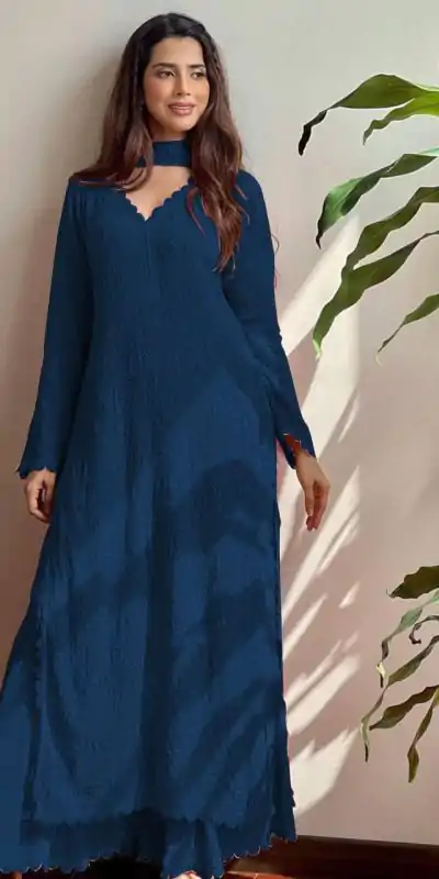 Teal Georgette Thread Embroidery Salwar Suit