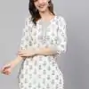 White Cotton Printed Kurti